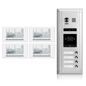 Intercom System for Building | 4 Monitors 7inch | 2 Wire 4 Apartment Doorbell | Camera and Door Release - DK1741S/ID