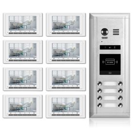 Intercom System for Building | 8 Monitors 7inch | 2 Wire 8 Apartment Doorbell | Camera and Door Release - DK1781S/ID