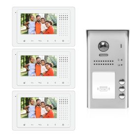 Intercom System for Apartment | 3 Apartment Video Doorbell | 2 Wire Buzzer System, 3 Monitors 4.3inch - DK43331S/ID