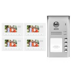 Intercom System for Apartment | 4 Apartment Video Doorbell | 2 Wire Buzzer System, 4 Monitors 4.3inch - DK43341S/ID