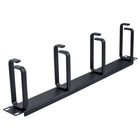 Wavenet â€“ 1U 19inch Cable Management Panel, 4 D-Ring Cable Manager Organizer for Bracket, Cabinet, or Rack Mountable, Steel â€“ Black