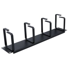 Wavenet â€“ 2U 19inch Cable Management Panel, 4 D-Ring Cable Manager Organizer for Bracket, Cabinet, or Rack Mountable, Steel â€“ Black