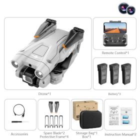 Dual Camera Drone; 3 Sides Obstacle Avoidance; Optical Flow Positioning; Automatic Shot Detection; Real-time Transmission; One Key Return; Foldin (Items: 3 BATTERY, Color: Gray)