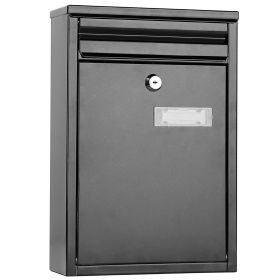 Wall Mount Mailbox Lockable Galvanized Iron Letter Post Box Locking Security Drop Box with 2 Keys for Outside Home Office (Color: Black)