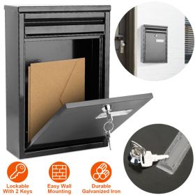 Wall Mount Mailbox Lockable Galvanized Iron Letter Post Box Locking Security Drop Box with 2 Keys for Outside Home Office (Color: as picture)